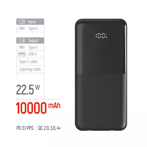Повербанк 10 000 mAh із вбудованим кабелем (USB-C + Lightning) (USB QC4.0 + USB-C PD22.5W) 3