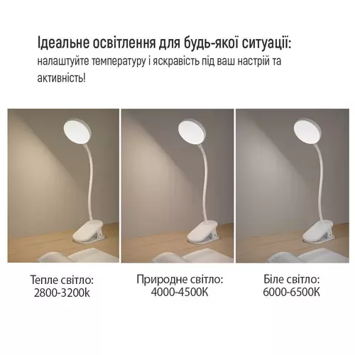 Настільна LED лампа гнучка з кліпсою та вбудованим акумулятором 13