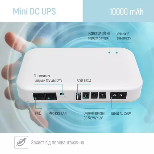 Джерело безперебійного живлення ДБЖ для роутера 10000mAh 21W DC 5V/9V/12V/24V 11